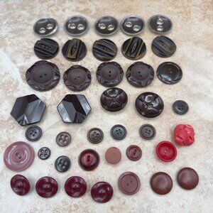 Vintage Mixed Button Lot Browns Reds Assorted Shapes Sizes